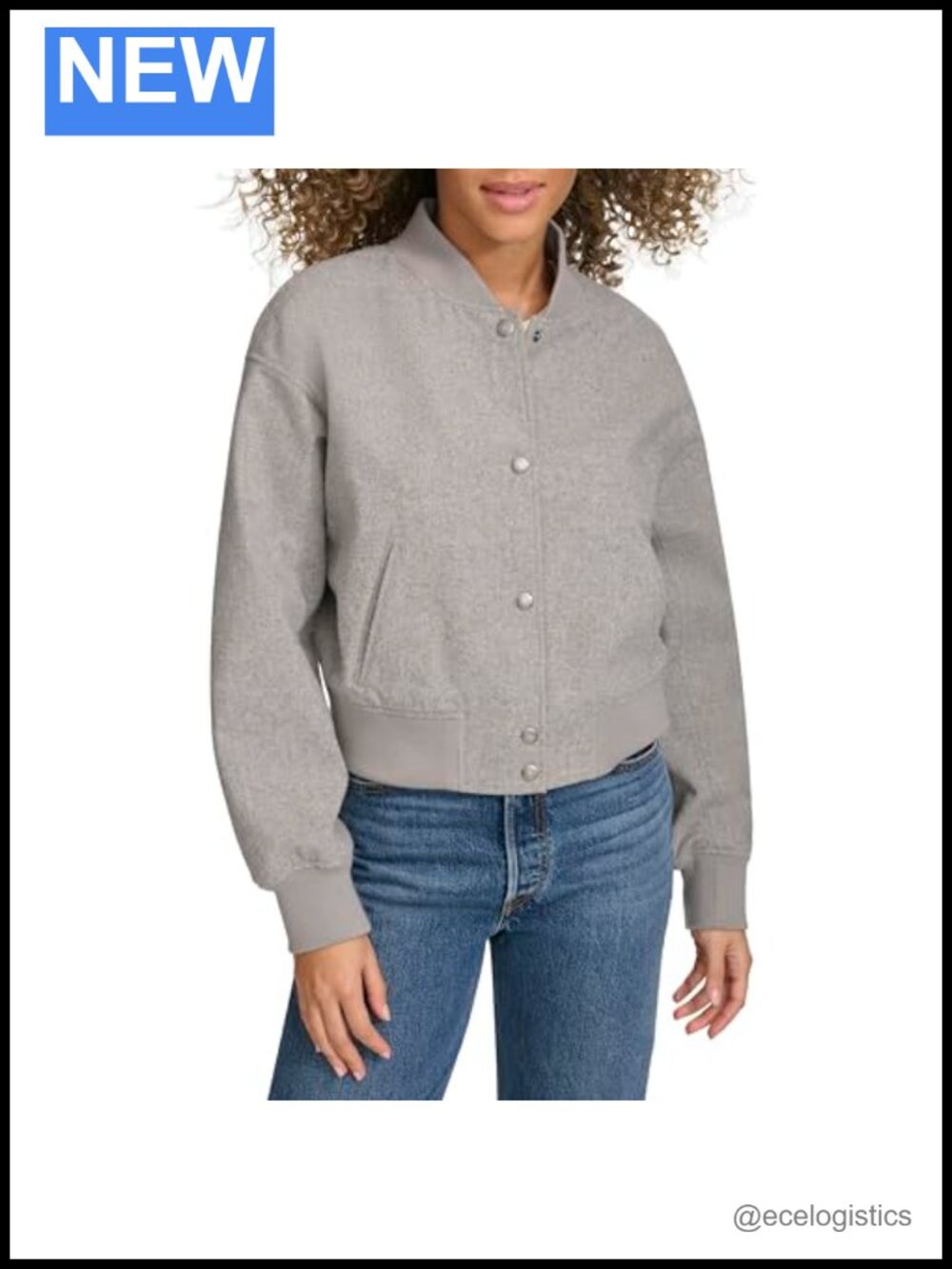 Women's Varsity Bomber Jacket Cropped Snap Closure Wool Blend